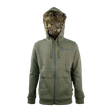 Spika GO Core men's zip-through hoodie in olive, front view with full zip and camo-lined hood