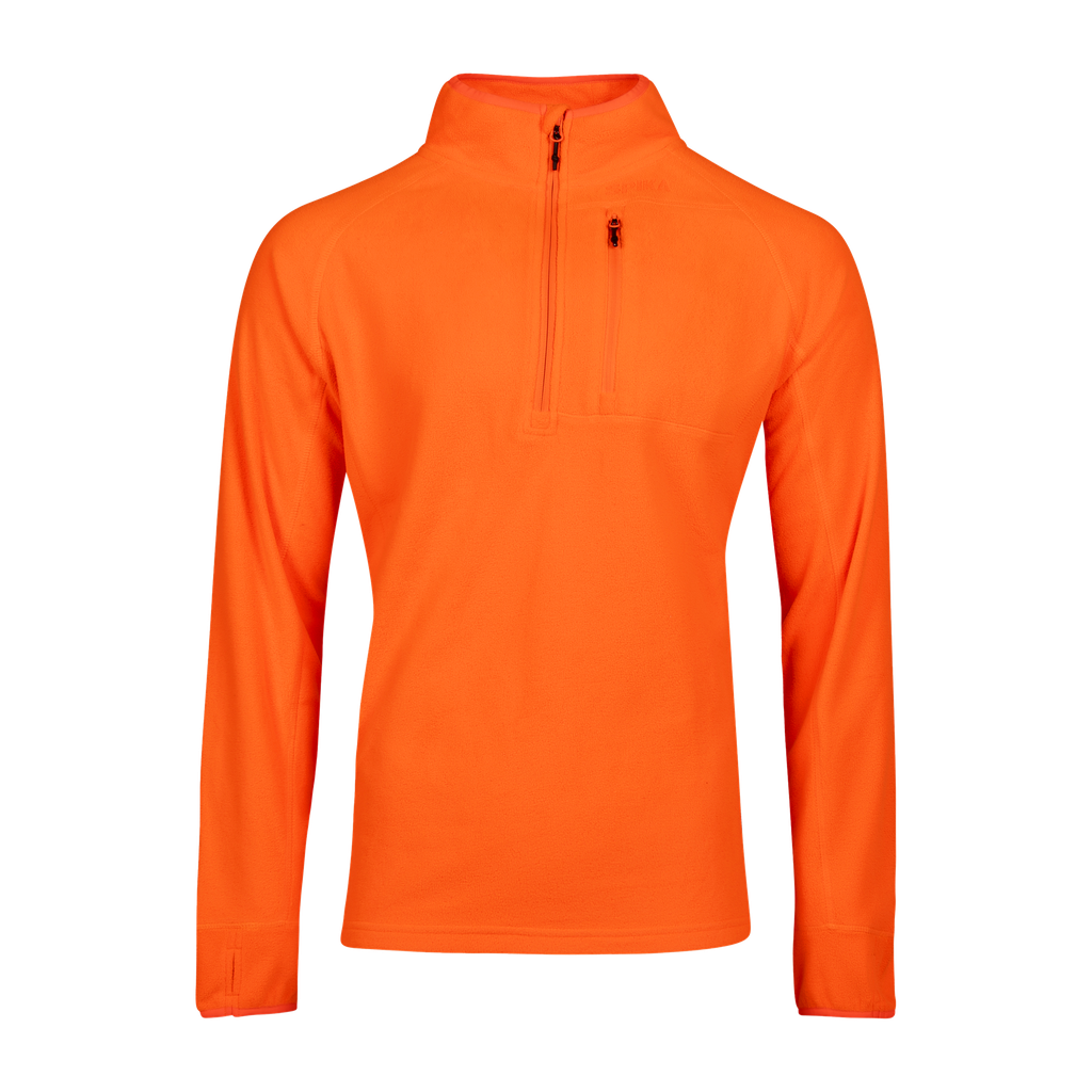 Spika Campside men's quarter-zip fleece top in Blaze Orange with zip chest pocket, front view