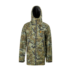 Spika Edge men's waterproof hunting jacket in Biarri Camo with hood and full zip, front view
