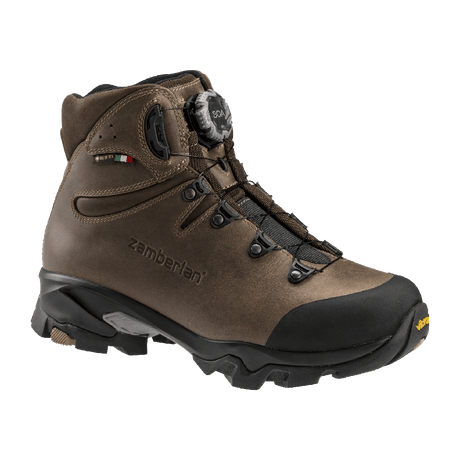 Zamberlan 4015 Leopard FGL GTX RR BOA men's hunting boot in brown leather, three-quarter front view