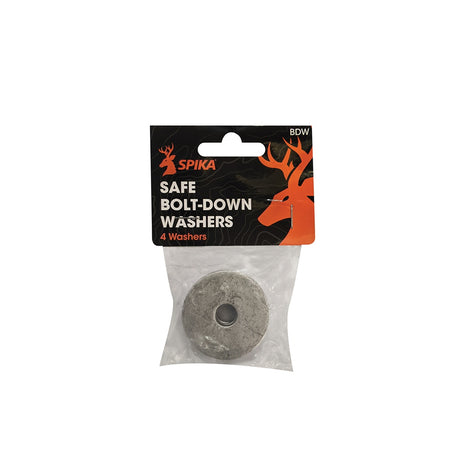 Spika safe bolt-down washers 4 pack in branded retail bag with orange Spika header card
