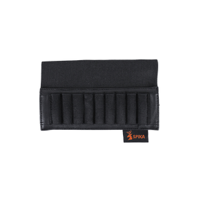 Spika buttstock shell holder in black elastic with nine cartridge loops and Spika logo tab