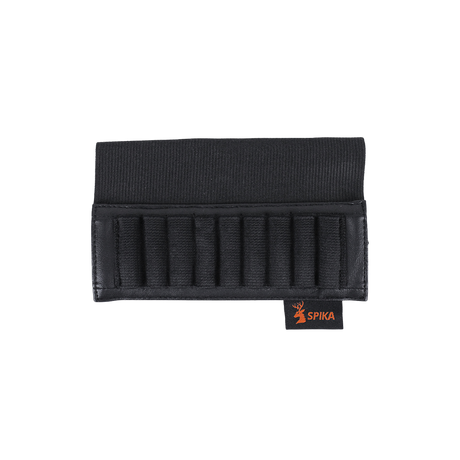 Spika buttstock shell holder in black elastic with nine cartridge loops and Spika logo tab
