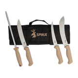 Spika Fieldcraft Cervitaur 4 piece knife roll, three butchery knives and steel with black canvas roll