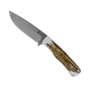 Spika Bushmaster Ol'Boy fixed blade hunting knife with antler-look handle and drop point blade