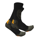 Spika Alpine adult hiking socks in black with grey cushioned heel, toe and orange accents, pair