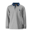 Spika GO Advance kids' rugby jumper in grey, front view with navy collar and embroidered stag logo