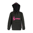 Spika GO Classic girls' hoodie in black, front view with pink stag SPIKA logo and kangaroo pocket