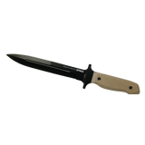 Spika Challenger pig sticker knife with black dagger blade, cross guard and tan textured handle