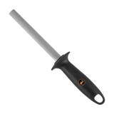Spika Challenger sharpener with grey sharpening rod and black handle with orange logo