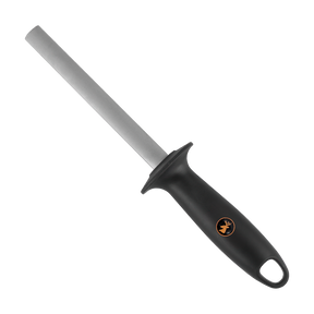 Spika Challenger sharpener with grey sharpening rod and black handle with orange logo