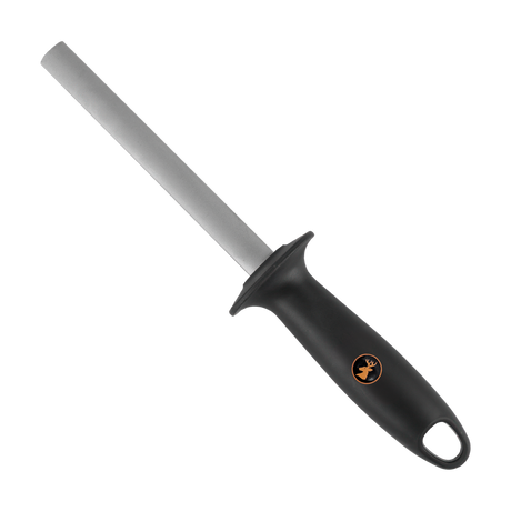 Spika Challenger sharpener with grey sharpening rod and black handle with orange logo