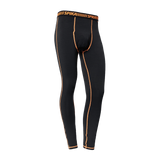 Spika ThermaFlow men's thermal base layer pants in Black with orange seams, front view