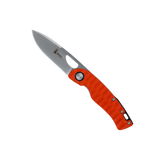 Spika Bushmaster Tango folding knife opened, blaze orange textured handle and blade thumb hole