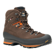 Zamberlan 968 Target GTX RR men's hunting boot in dark brown and orange, three-quarter front view