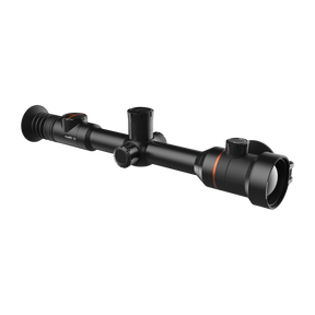 ThermTec Ares 650 2.0 thermal tube scope in black, three-quarter front view showing objective lens