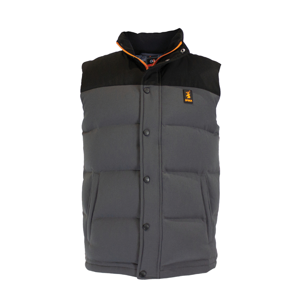 Spika GO Casual men's puffer vest in grey with black yoke, front view with press-stud placket