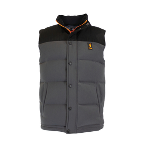 Spika GO Casual men's puffer vest in grey with black yoke, front view with press-stud placket