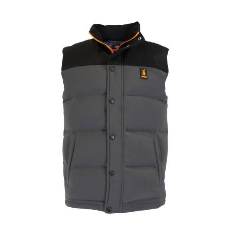 Spika GO Casual men's puffer vest in grey with black yoke, front view with press-stud placket