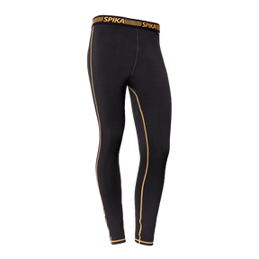 Spika ThermaFlow women's thermal base layer pants in Black with orange seams and Spika waistband
