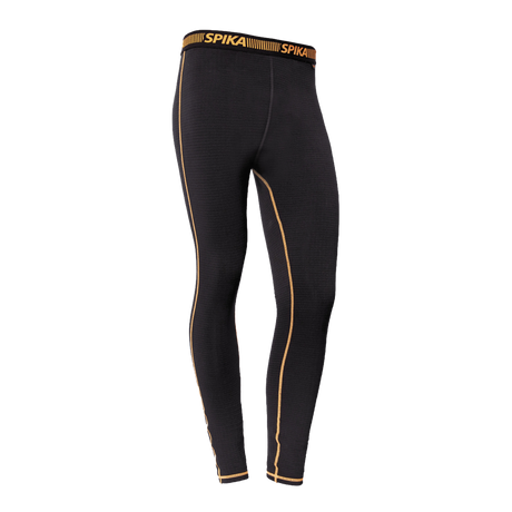 Spika ThermaFlow women's thermal base layer pants in Black with orange seams and Spika waistband