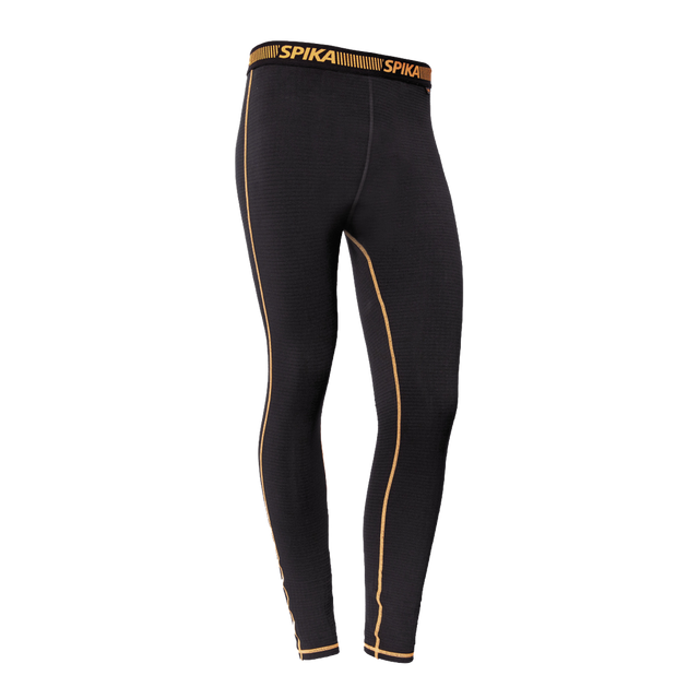 Spika ThermaFlow women's thermal base layer pants in Black with orange seams and Spika waistband