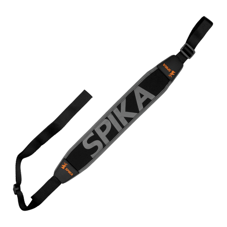 Spika Alpine Rifle Sling in grey and black with large Spika lettering on the padded shoulder section