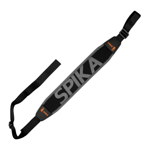 Spika Alpine Rifle Sling in grey and black with large Spika lettering on the padded shoulder section