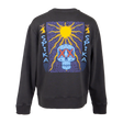 Spika New Dawn youth crew jumper in Washed Black, back view with colourful sun and skull graphic