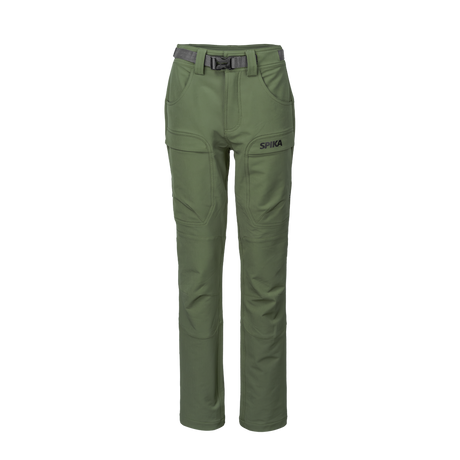 Spika Recon women's hunting pants in Ivy Green, front view with webbing belt and cargo pockets