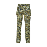 Spika Recon men's hunting pants in Biarri Camo, front view with webbing belt and cargo pockets