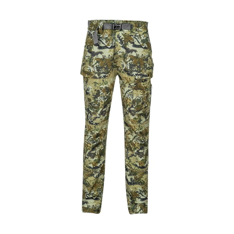 Spika Recon men's hunting pants in Biarri Camo, front view with webbing belt and cargo pockets