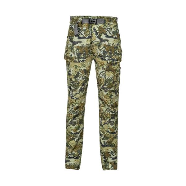 Spika Recon men's hunting pants in Biarri Camo, front view with webbing belt and cargo pockets