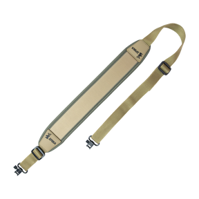 Spika Alpine rifle sling in tan with padded neoprene shoulder section, adjustable strap and swivels