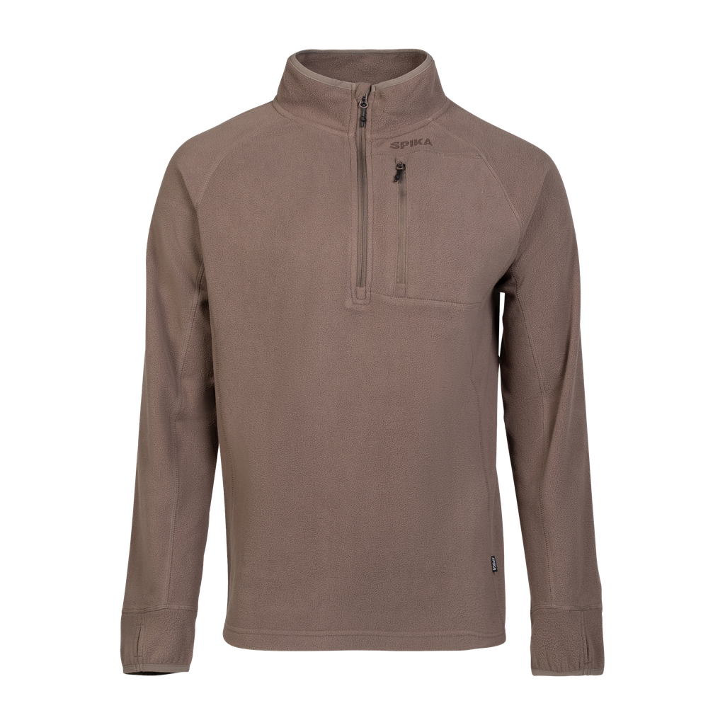 Spika Campside men's quarter-zip fleece top in Chocolate brown with zip chest pocket, front view