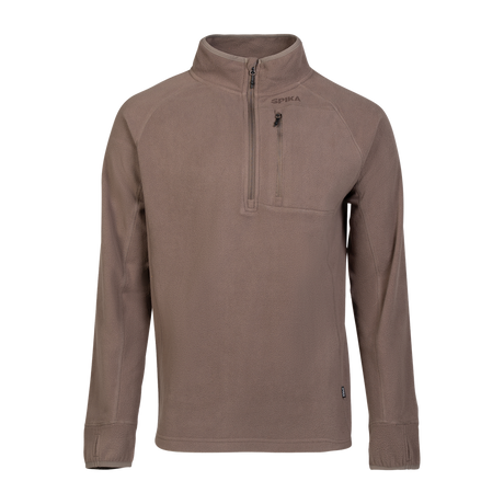 Spika Campside men's quarter-zip fleece top in Chocolate brown with zip chest pocket, front view