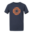 Spika GO Seeker kids' T-shirt in navy, front view with orange circular SPIKA swirl graphic