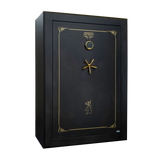 Spika SCH2 extra large 33-gun safe with keypad, brass handle and gold pinstripe, three-quarter view
