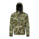 Spika Highpoint men's hooded shell hunting jacket in Biarri Camo, front view with hood up