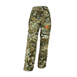 Spika Tracker kids' hunting pants in Biarri Camo, front three-quarter view with orange Spika logo