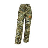 Spika Tracker kids' hunting pants in Biarri Camo, front three-quarter view with orange Spika logo