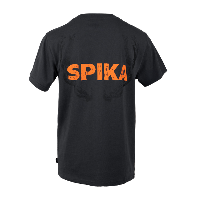 Spika Red Stag youth T-shirt in Washed Pine, back view with large orange Spika logo print