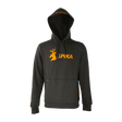 Spika GO Classic men's hoodie in black, front view with orange stag SPIKA chest logo