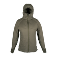 Spika Aura women's hybrid puffer jacket in Dusky Green with hood up and full zip, front view