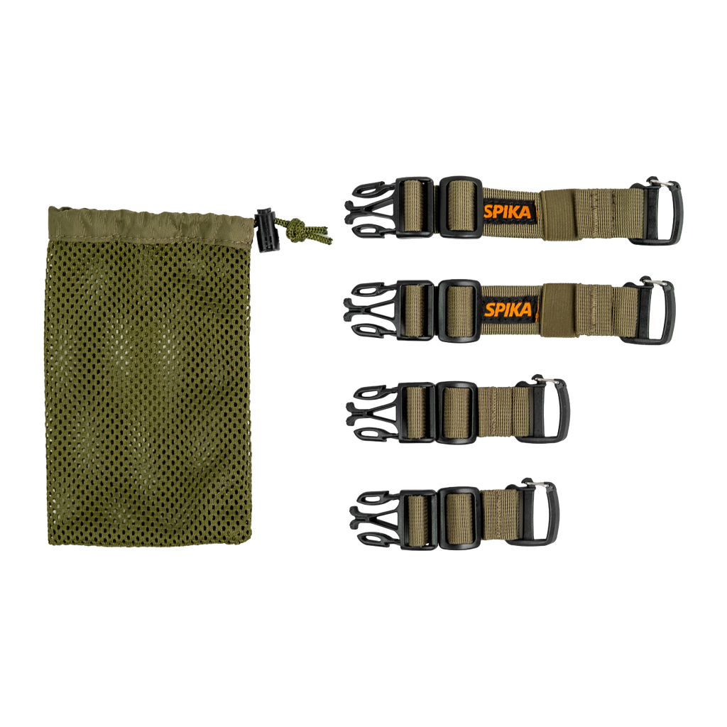 Spika Drover bino pack connecting straps, set of four buckle straps with olive mesh storage bag