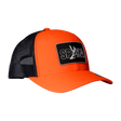 Spika Cast Antler patch trucker cap in Blaze/Charcoal, three-quarter view with mesh back