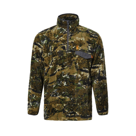 Spika Basecamp men's fleece jumper in Biarri Camo with half zip and grey chest pocket, front view