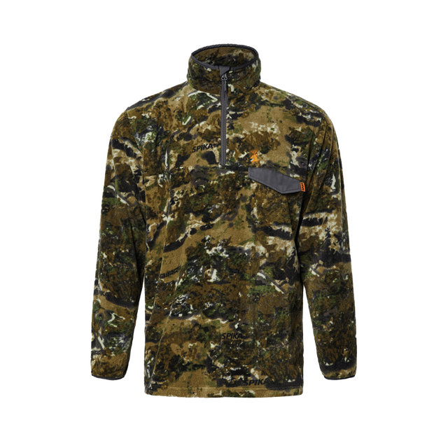 Spika Basecamp men's fleece jumper in Biarri Camo with half zip and grey chest pocket, front view