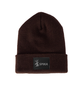 Spika Summit adult cuffed knit beanie in Brown with black Spika deer logo patch on the cuff