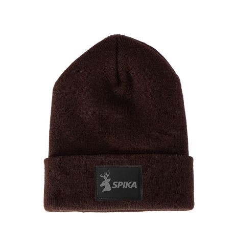 Spika Summit adult cuffed knit beanie in Brown with black Spika deer logo patch on the cuff
